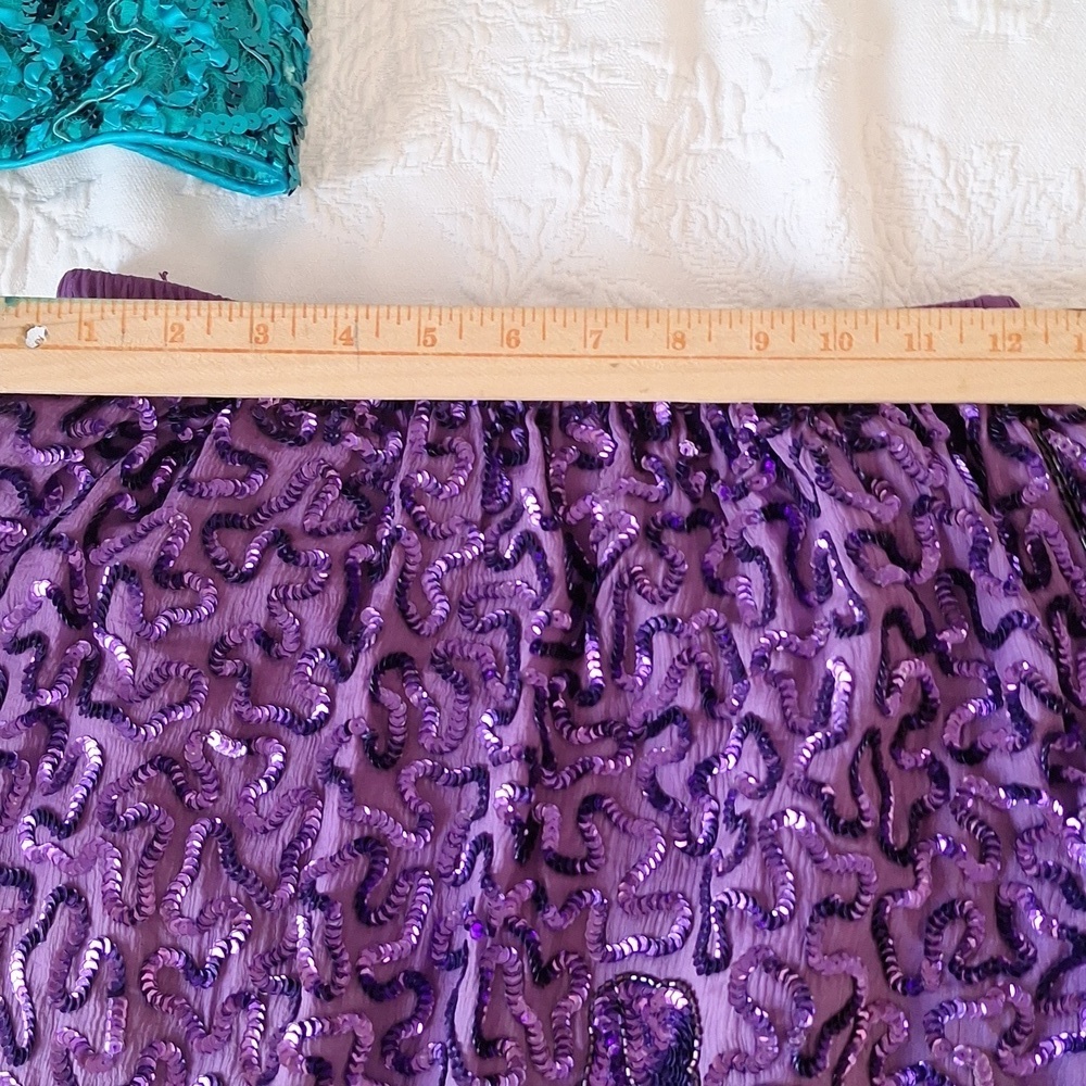 Purple Beaded Sheer sequin 2pc Top And Skirt - Picture 14 of 17